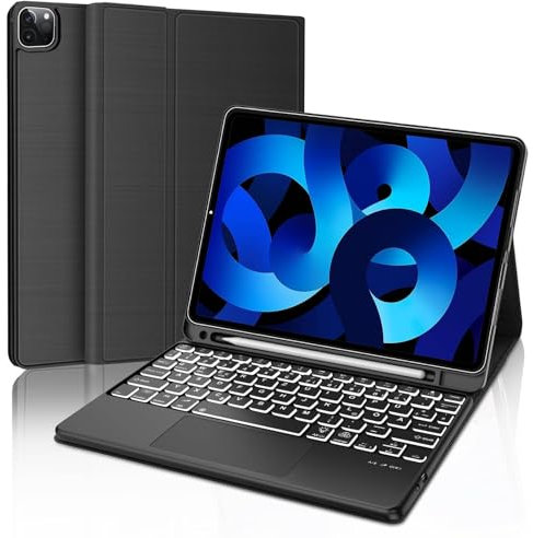 Tastatur Hülle für iPad Air 11 Zoll und Air 5./4. (2022/2020) - Tastatur mit Touchpad für Pro 11 4./3./2./1, 7-Farbige Beleuchtung, Abnehmbare Kabellose QWERTZ Layout für iPad Pro 11, Schwarz