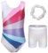 FEOYA Turnanzug für Mädchen mit Hose Ärmellos/Langarm Gymnastikanzug mit Haarband Set Kinder Gymnastik Trikot Shorts Gymnastik Tanzen Kleidung 130-140