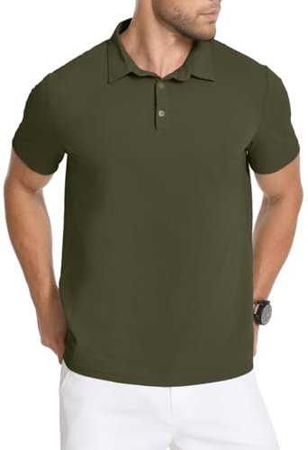 IBIH Mens Golf Shirt Ice Silk Elastic Quick Dry Short Sleeve Polo Shirt for Men Moisture Wicking, B05 Army Green, S