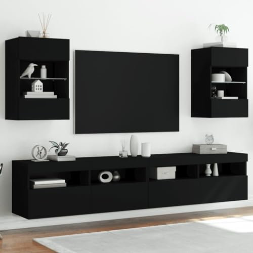 Homgoday TV-Wandschränke mit LED-Leuchten 2 STK. Schrankwand Fernsehschrank mit viel Stauraum, Anbauwand Wandmontage TV Möbel für Wohnzimmer Schlafzimmer(ohne unterschrank) Schwarz 40x30x60,5 cm