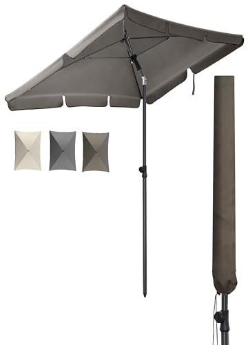 4happy SET Sonnenschirm + Sonnenschirmhülle - Taupe - UV50+ Sonnenschirm rechteckig 200x125cm, Sonnenschutz Balkon - Balkonschirm höhenverstellbar, Knickfunktion