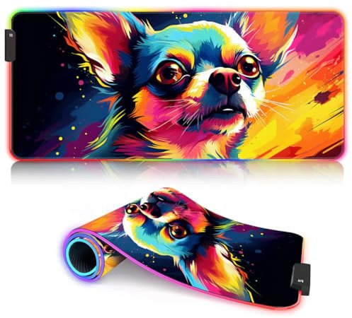 Clavier et Souris Chihuahua Dog ROG XXL Tapis étendus Longs LED Tapis Souris étendu Grande Taille (90 x 40 x 0,3 cm) Design personnalisé Tapis Bureau étendu pour Ordinateur Portable