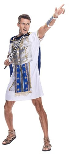 EraSpooky Herren Halloween üPpig Römer Kostüm Erwachsenenkostüm Gladiator Cesar Kaiserkostüm Weiß Römische Toga Erwachsene Toga Kostüm Tunika mit Blatt Krone Kopfschmuck Gold Lorbeerkranz Stirnband