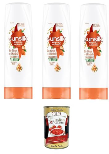 Argan- und Mandelöl-Conditioner, Conditioner für brüchiges und geschädigtes Haar, mit Arganöl und Bio-Mandelöl, 3x 200 ml+ Italian Gourmet polpa 400g