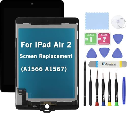 HOYRTDE Ersatzdisplay für iPad Air 2 (2. Generation) A1566 A1567, LCD-Display, Glas, Touch-Digitalisierer, Premium-Set mit Werkzeug, Schwarz