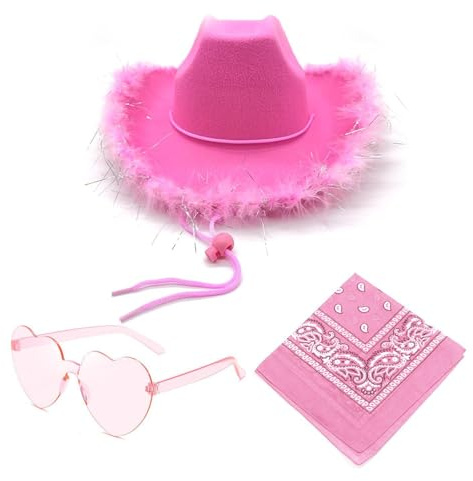 1 Chapeau De Cowboy Pour Femme, Livré Avec 1 Pochette Et 1 Lunettes De Soleil En Forme De Cœur, Accessoires De Cosplay, Accessoires De Fête, Accessoires Vestimentaires De Mode