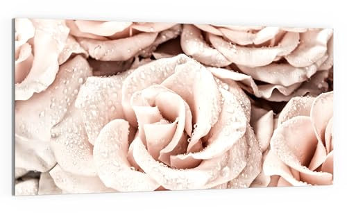 DEQORI Glasbild Echtglas | Motiv Taufrische Rosen | horizontal einteilig 100x50 cm | schöne Dekoration | Wandbild für Wohnzimmer, Schlafzimmer, Flur & Küche | moderne Wanddeko