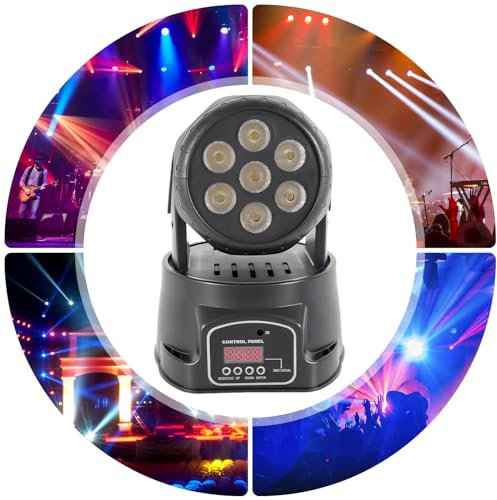 MEHOOSPVN Moving Head Bühnenlicht LED 7x10W DMX RGBW Professioneller Mini Moving Head Spot Beam 4 in1 Strobe Beleuchtung Effekt für DJ Disco Halloween Club Hochzeit Home Party KTV, Konzerte, Bars