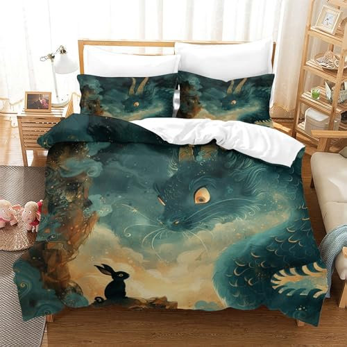 RQATHDUUD Dragon Bettbezug Bettwäsche-Sets Kinderbettwäsche-Set Reißverschluss Mit Kissenbezug Betten Set Für Jungen Und Mädchen, Kinder Super King（260x220cm）