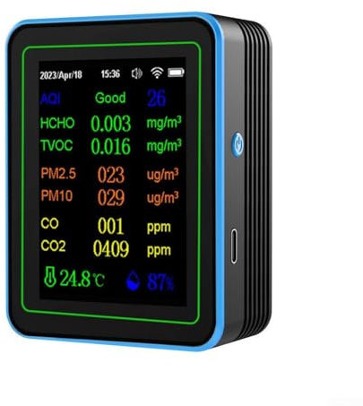 Air Quality Meter, 12 In 1 WIFI Air Quality Monitor, TFT Colour Display Indoor Outdoor Air Pollution Detector(Black)