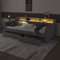 Polsterbett mit Großer Schubladen 90x200 cm, LED Schlafsofa Tagesbett mit USB Ladefunktion und Lattenrost, Gästebett Daybett Kinderbett Sofabett Jugendbett Bettgestell, Linen, Ohne Matratze, Grau
