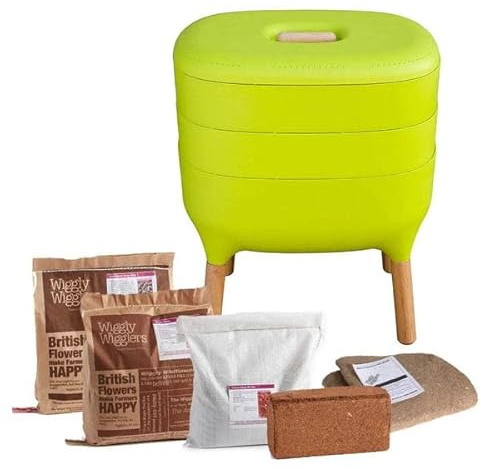 Wiggly Wigglers Worm Composter Indoor Outdoor 20 Litre Worms Composting Bins | Vermicomposting | Worm Farm | Wormery Castings (Lime + Starter Pack)