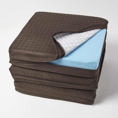 HOMESCAPES Soft Quilted Cushion Cover for 3-Seater Orthopaedic Sofa Armchair Booster Cushion, 100% Polyester Washable Rectangle Cover with Zip, 150 x 50 x 10cm - Dark Brown, Chocolate