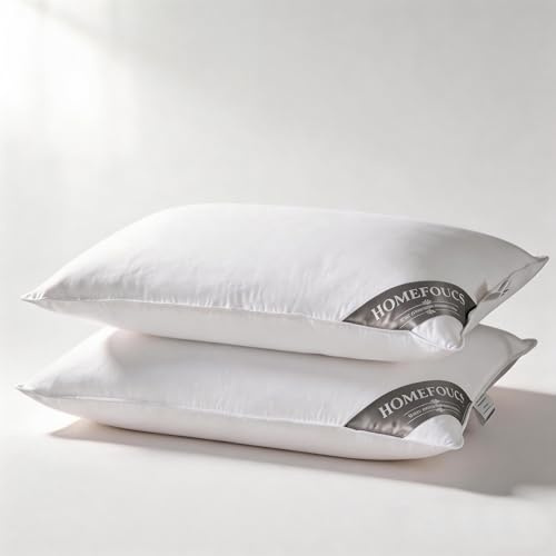 HOMEFOUCS Luxury Feather and Down Pillows, pack of 2 100% Cotton Shell