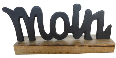 Dio only for you Aufsteller Moin schwarz | maritim Metalldeko auf Holzsockel | 20,5x5 cm