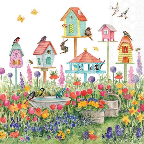 Ambiente Serviette Vogelhäuser Garten 33x33 cm Papier 20 Stk Bedruckt