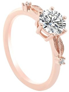 Bishilin Damen Verlobungsring Rotgold 750, Ringe Verlobung Blatt mit Rund Moissanit 3ct Hochzeit Ringe Frauen Trauringe Ungewöhnlich Größe 57 (18.1)