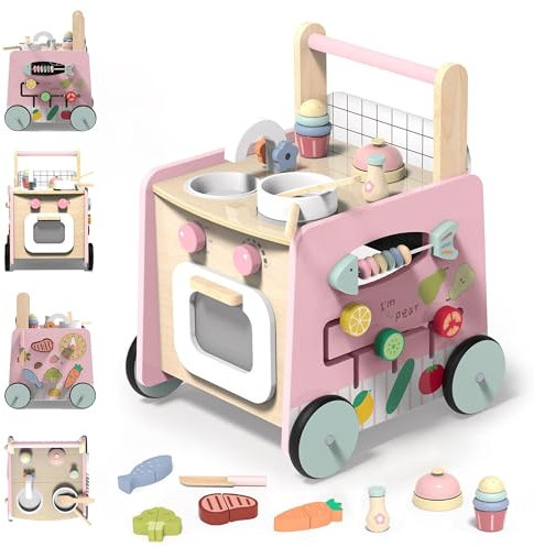 VITONIS Baby Lauflernwagen Holz, Lauflernhilfe zum Holz, Montessori Spielzeug Multifunktion, Holzspielzeug Kleinkinder, Baby Walker Spielzeug für Kinder, Geschenk für Jungen und Mädchen