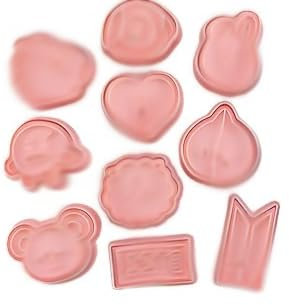 Ausstechformen Ausstecher Set,10PCS Backformchen 21 Keksstempel aus Kunststoff Cartoon Plätzchenformen für Kinder Keksausstecher Set für Oster Keks Tortendekoration - Rosa