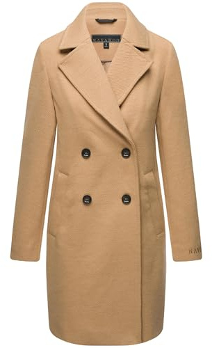 Navahoo Damen Mantel in Woll-Optik langer klassischer Trenchcoat Frostjuwel 14 Camel Gr. S