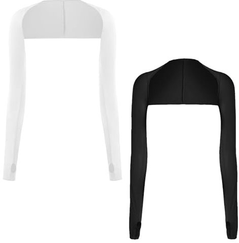 APOMOONS 2 Pezzi Protezione Uv Manicotti Braccia, Maniche per Braccia con Fori per le Dita, Coprispalle Donna Elegante Manicotti Eleganti, Nero Bianco