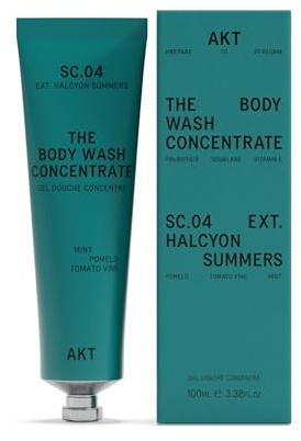 Akt – The Body Wash Concentrate. PREPARE, PROTECT & ENRICH your skin. 3x concentrate no added water! Olive Squalane, Vitamin E. 1 tube lasts up to 3 months. 100ml/3.4 Fl.Oz (SC.04 HALCYON SUMMERS)