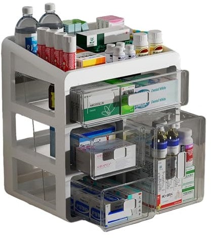 Yolispa Almacenamiento de medicamentos, botiquín casero con 4 cajones, caja de medicamentos grande, maletín de primeros auxilios, maletín, contenedor, escritorio, cajón de almacenamiento para casa