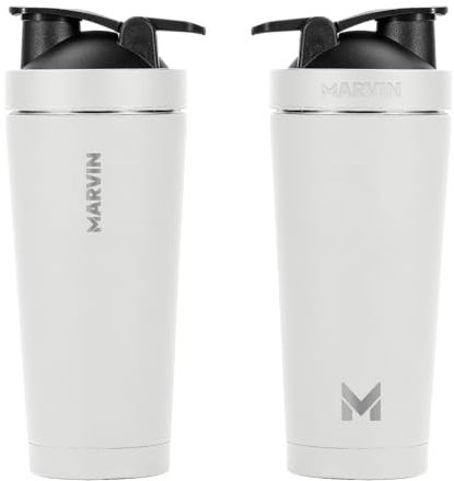 MARVIN THE SHAKED – Termo Batidor Acero Inoxidable 750 ml – Conserva frío 12 horas – Conserva calor 8 horas – Diseño Premium para Smoothies, Protein Shakes y Estilo Activo – Sin BPA (Good White)