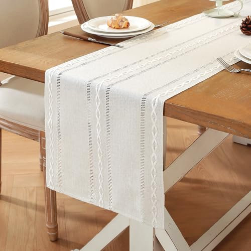 Landhausstil Tischläufer Boho Creme 33x160 cm Beige Rechteckige Baumwoll Leinen Mesh Tisch Läufer Modern Outdoor Tischdecke Dekoration für Küche Bauernhaus Hochzeit Tabletop Dekor
