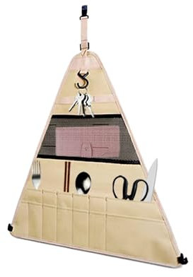 SHINETEC Camping Tableware Bag - Outdoor Cooking Picnic Cutlery Organizer, Hanging Flatware Storage Pouch for BBQ, Hiking, Backpacking, Cookware Kit Accessories (S)