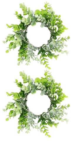 Luxshiny Eukalyptus Kerzenkranz 2er Set - Künstlicher Kerzenring Grün 15cm | Künstlicher Eukalyptuskranz Mini Tischdeko für Stumpenkerzen, Ostern, Hochzeit und Weihnachtsdeko Zuhause