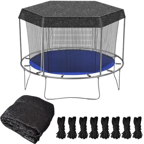 Housse d'ombrage de Trampoline, 305cm Housse de Protection Solaire pour Trampoline, Résistant aux UV, Toit Pare-Soleil pour Trampolin 8 poteaux, Accessoires Trampolin