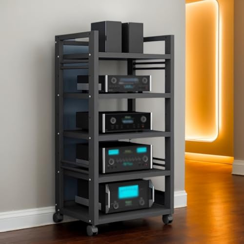 Audio Rack Hifi Shelf Eck-Hochleistungsständer for CD-Player, Stereo-Rack, AV-Medienkomponentenschrank mit verstellbarem Regal, Audio-Video-Regal for das Wohnzimmer, Home Office(Schwarz)
