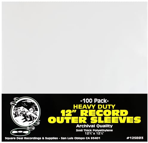 (100) 12 Inch Vinyl LP Record Outer Sleeves - High Clarity, Archival Quality Polyethylene - Industry Standard - Standard 3mil Thick - 12-3/4 x 12-1/2