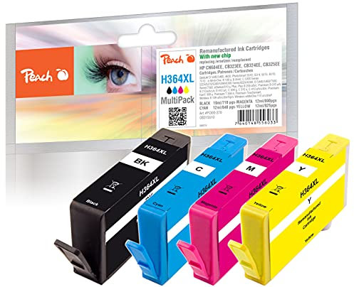 Peach H364/564/655 Spar Pack Druckerpatronen XL (BK, C, M, Y) ersetzt HP No. 364XL, J3M83AE für z.B. HP OfficeJet 4620, HP PhotoSmart 6520 e All-in-One, HP DeskJet 3070 A, HP PhotoSmart B 109 a