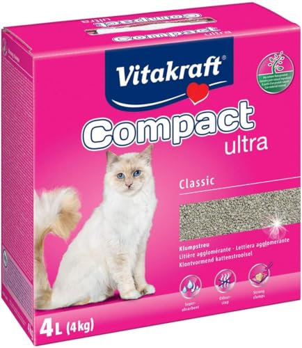 Vitakraft Compact Ultra Classic, Katzenstreu klumpend, bindet Gerüche der Katzentoilette, saubere und einfache Entfernung (1x 4kg)