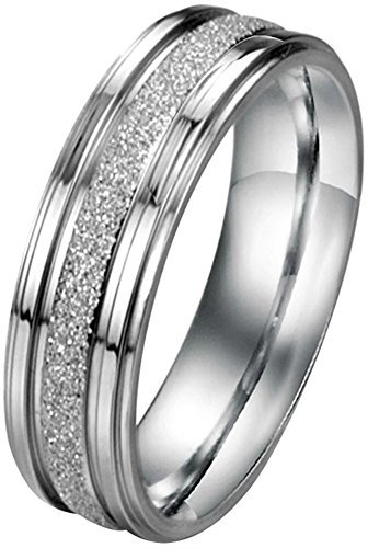 JewelryWe Schmuck 6mm Breite Edelstahl Herren-Ring Partnerringe Sandgestrahlt Hochzeit Band Farbe Silber Größe 63
