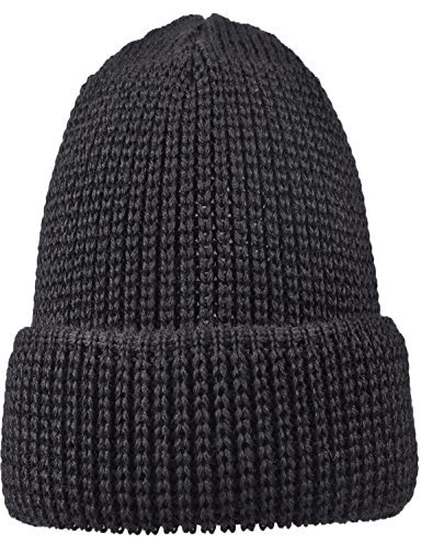 modAS Damen Herren Rollmütze aus Wolle (Schurwolle) - lang Beanie Mütze warm, Farbe:schwarz