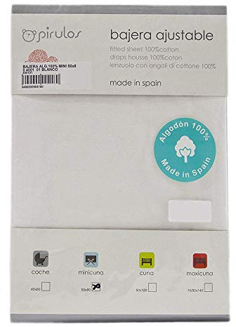 Pirulos Sábana Bajera Ajustable, Algodón, 60 x 120 cm, Color Blanco