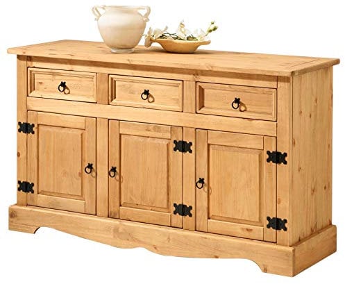 IDIMEX Buffet Salle à Manger Tequila en Bois L 154 cm avec 3 Portes battantes et 3 tiroirs spacieux, Style Mexicain, Meuble de Rangement, Structure Robuste et Finition élégante, Coloris teinté ciré