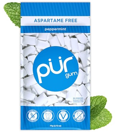 PUR Gum | Chicle Sin Azúcar | 100% Xilitol | Vegano, Sin Aspartamo, Sin Gluten y Apto Para Diabéticos | Chicle Natural Con Sabor a Peppermint, 55 Piezas (paquete de 1)