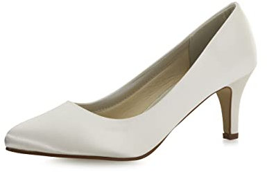 Rainbow Club Brautschuhe Lottie - Damen Pumps gepolstert, Ivory/Creme, Satin - Gr. 41 (UK 8)