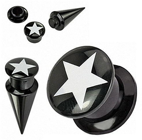 Piercingfaktor Piercing Ohrpiercing 2 in 1 Flesh Schraub Plug Plus Dehnungsstab Dehnstab Taper Expander Ohr Stab Schwarz Stern 8mm