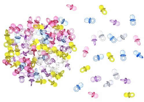 Oblique Unique Mini Schnuller Mix Bunt Transparent Babyschnuller Tischdekoration Streudeko Taufe Geburt Dekoration Baby Shower - 2cm - 100 Stk