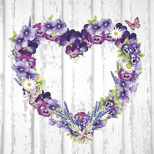 Ambiente Serviette Motiv : Purple Heart - Herz aus Blumen - 20 Servietten pro Packung, 33x33 cm