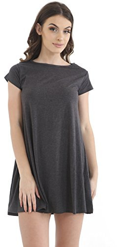 GW CLASSY OUTFIT Women's Cap Sleeve Swing Dress Ladies Casual Summer Dresses Plain & Printed Midi Swing Dress UK Size 8-26 (16-18, Charcoal)