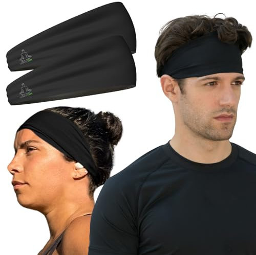 Value 2-Pack, Mens Headband - Guys Sweatband & Sports Headbands Moisture Wicking Workout Sweatbands for Running, Cross-Train, Skiing and bike helmet friendly - Value Pack - 2-Black Sweatbands - 2 Pack