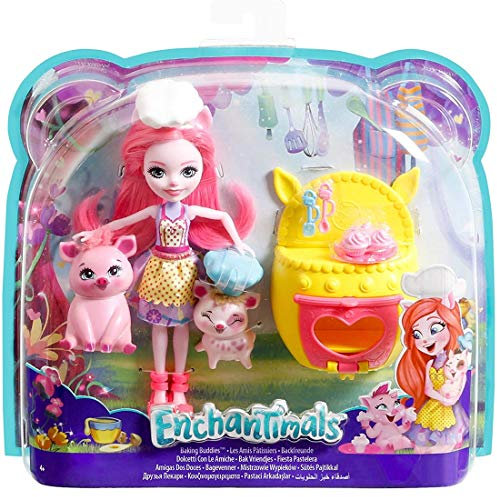 Enchantimals Mattel FJJ28 - Themenpack Backfreunde mit Schweinemädchen Petya Pig Puppe und 2 Tierfreunden