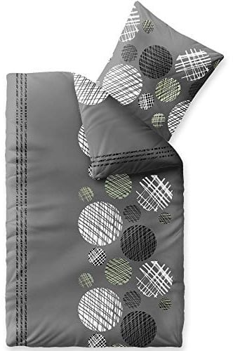 CelinaTex Touchme Biber Bettwäsche 155 x 220 cm 2teilig Baumwolle Bettbezug, Set, Bettgarnitur für Sommer und Winter, ganzjährig, pflegeleicht, Ciara Punkte Streifen grau anthrazit weiß