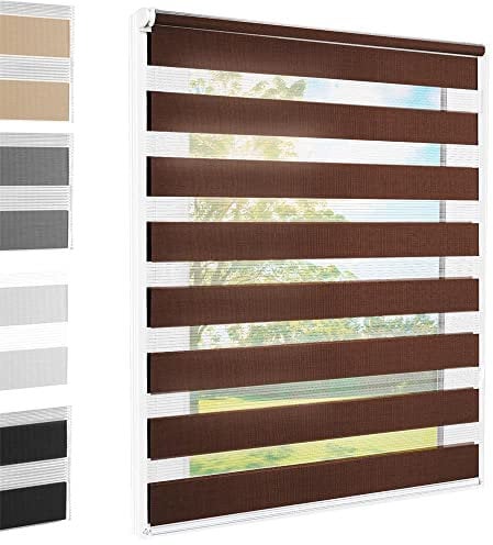 Doppelrollo Klemmfix ohne Bohren Braun 65x140 cm [Stoffbreite 61cm] Duo Rollo Fensterrollo für Fenster/Türen Gardine Klemmrollo Seitenzugrollo Sichtschutz Sonnenschutzrollo Zebrarollo